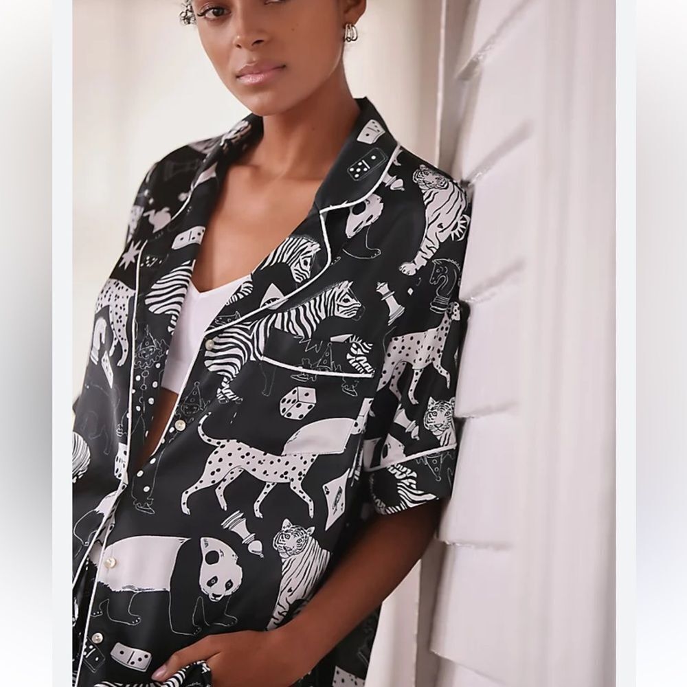 Anthropologie Karen Mabon Animal Pajama Short Sleeve Pajama Top Women’s Small